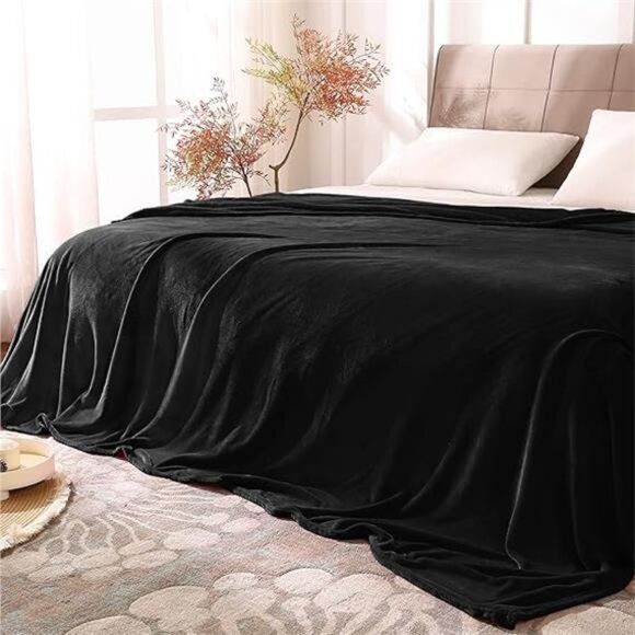 Fleece Blankets Queen Size for Bed, Luxury Plush Cozy Fuzzy Black - Picture 7 of 7